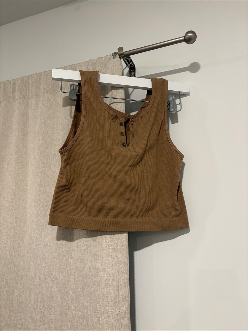Ribbed Henley Tank Top in Brown